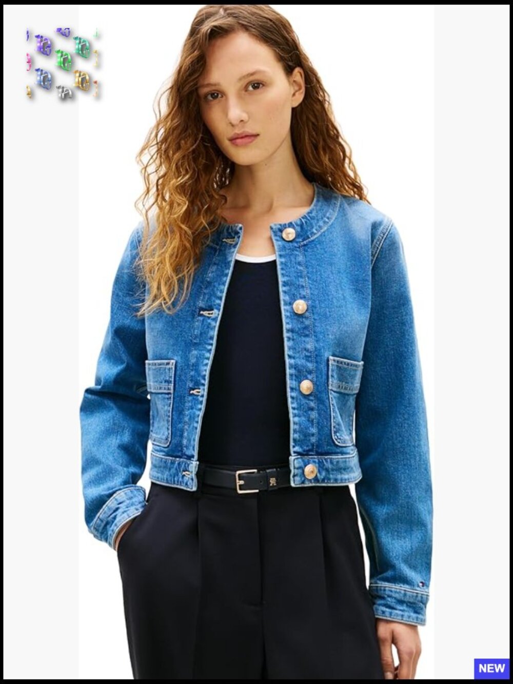 Lightweight Denim Jacket Collarless Button Down Stretch Cotton Classic Casual